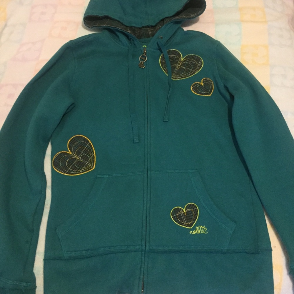 plaid hearts zip up sweatshirt hoodie jacket